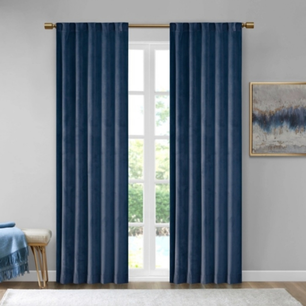 Elegant Midnight BlueDarkening Poly Velvet Rod Pocket/Back Tab / 2 Panels